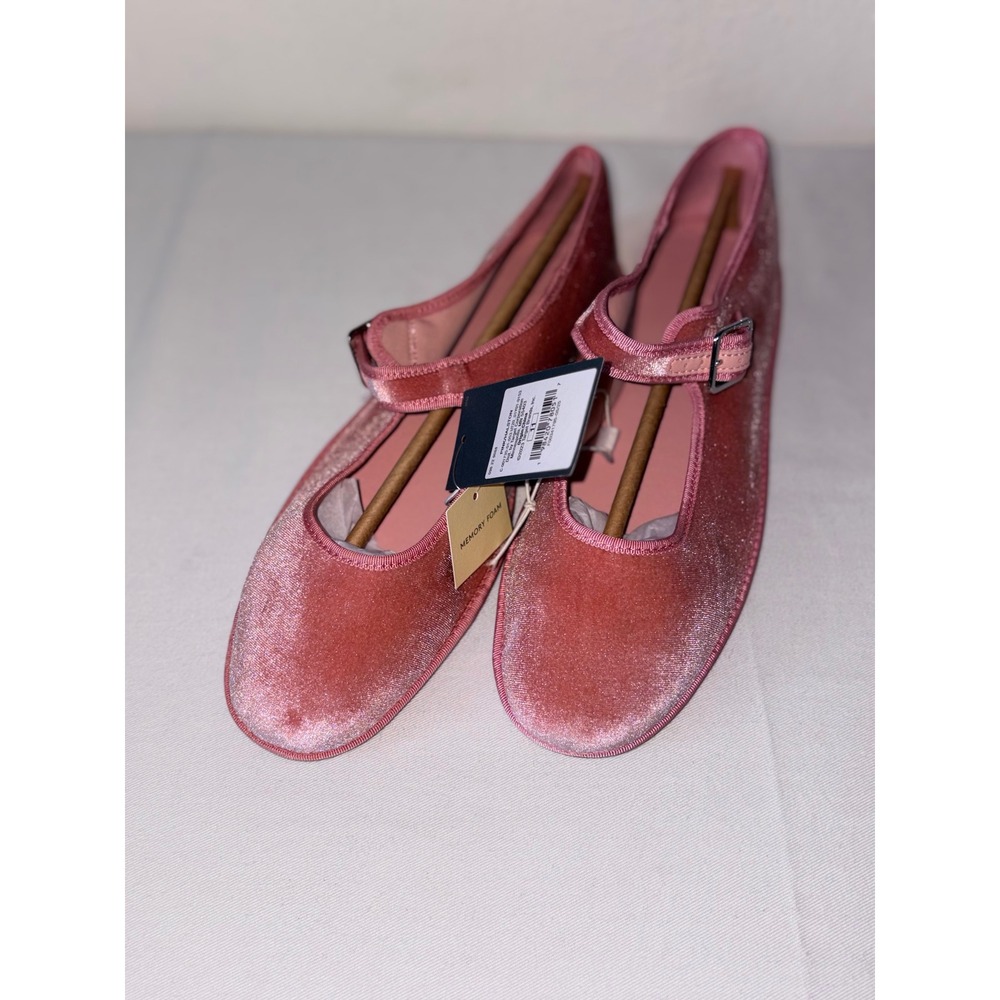 Universal Thread Pink Velvet Mary Jane Flats Memory Foam Halston Size 11 NEW - Picture 2 of 11